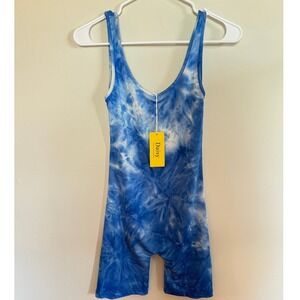 Daisy Blue White Tie Dye Romper Bodysuit Sleeveless Scoop Neck Size Small NWT